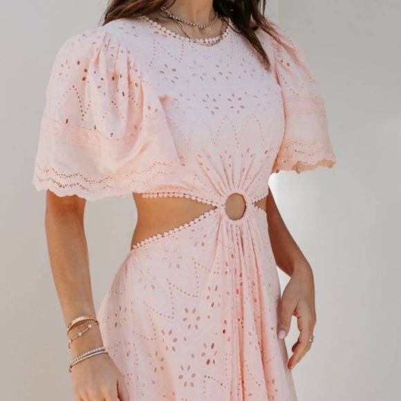 VICI Delilah Eyelet Cutout Maxi Dress Peach Pink Small S NWT boho romantic - Picture 9 of 16